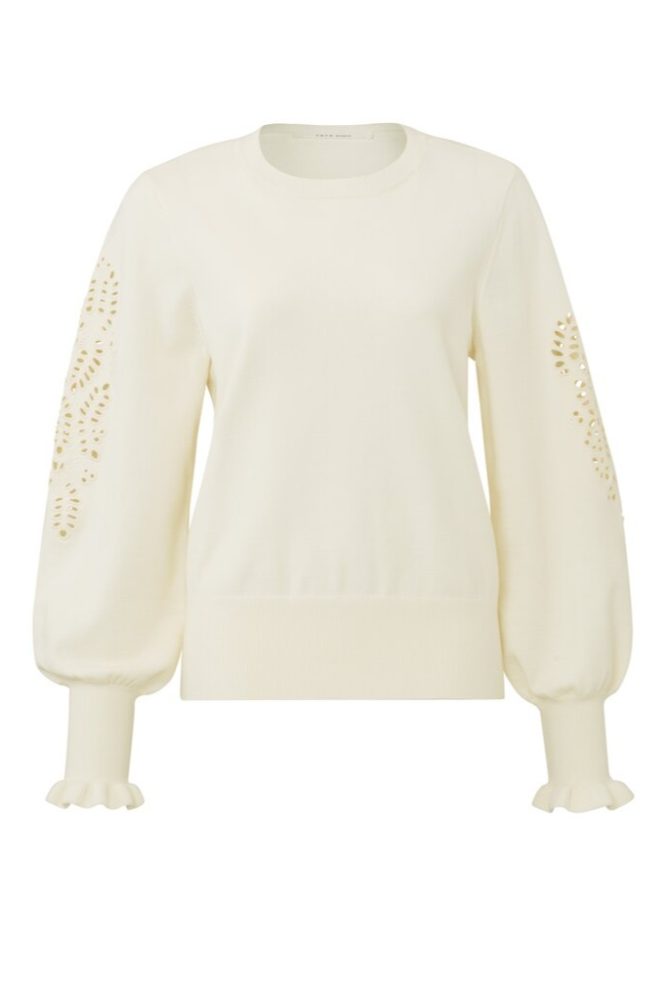 YAYA - Pulóver s madeirovým detailom Wool white - wool white