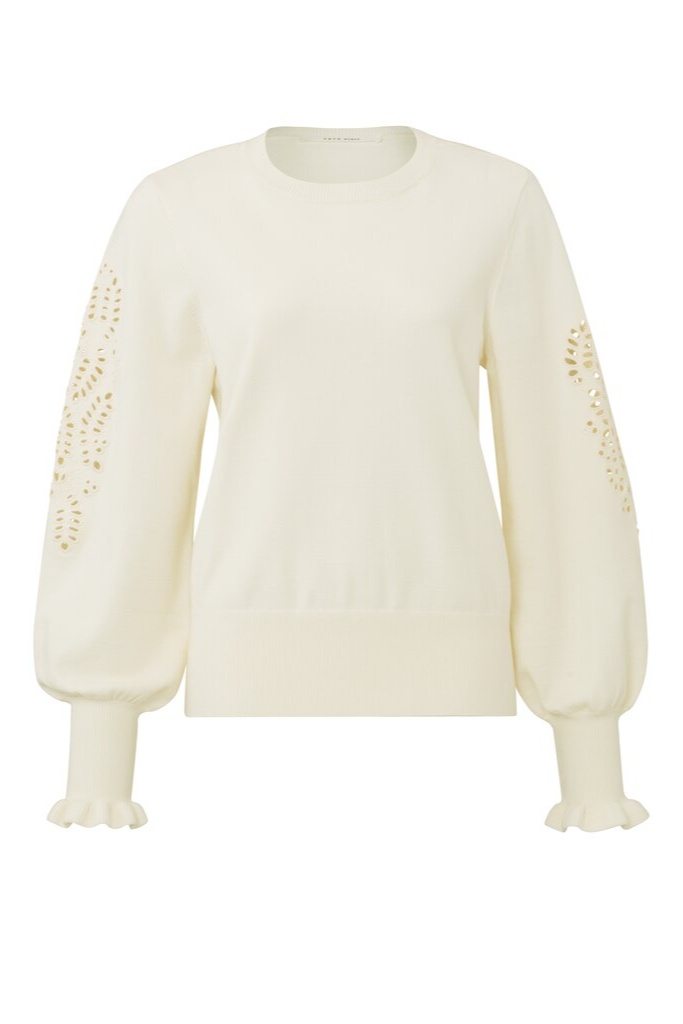 YAYA - Pulóver s madeirovým detailom Wool white - wool white YAYA - Pulóver s madeirovým detailom Wool white - wool white