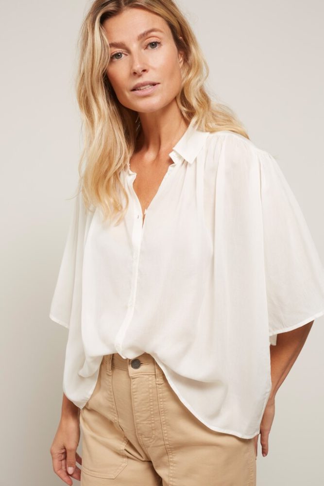 YAYA - Blúzka oversized s naberaním Star white - star white