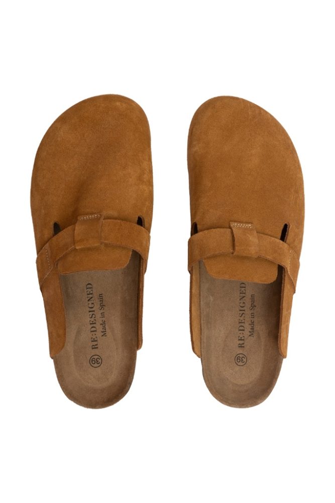 REDESIGNED - Šľapky kožené s korkovou podrážkou Cognac - cognac