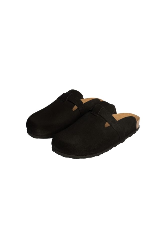 REDESIGNED - Šľapky kožené s korkovou podrážkou Black - black