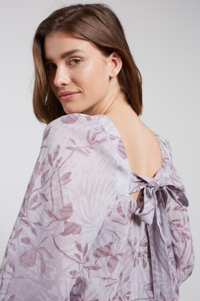 YAYA - Blúzka s mašlou na chrbáte Raindrops purple dessin - raindrops purple dessin