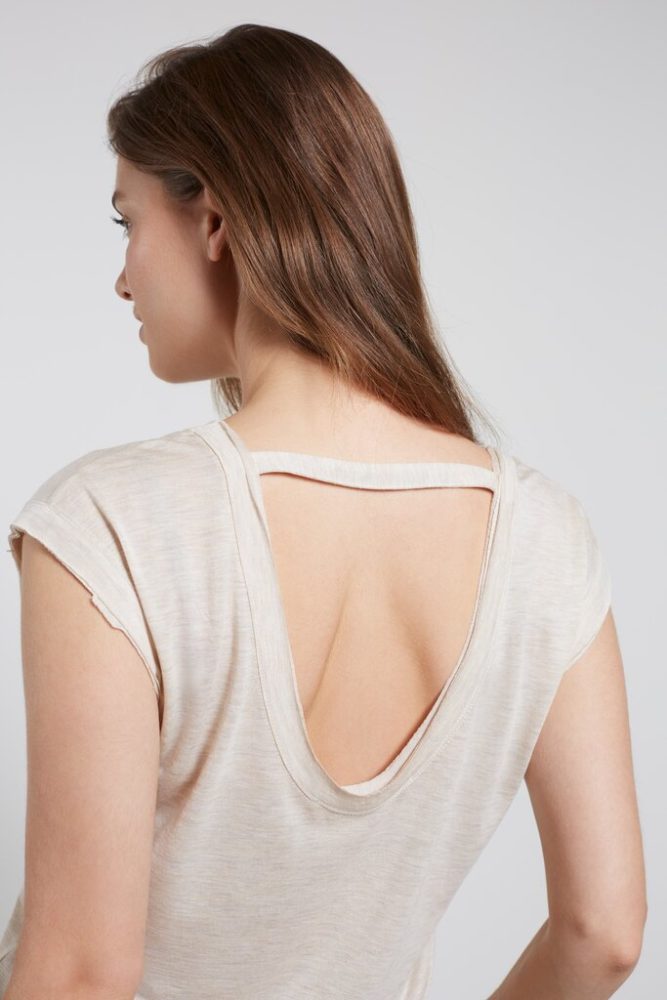 YAYA - Tričko s výstrihom na chrbáte Moonlight sand melange - moonlight sand melange