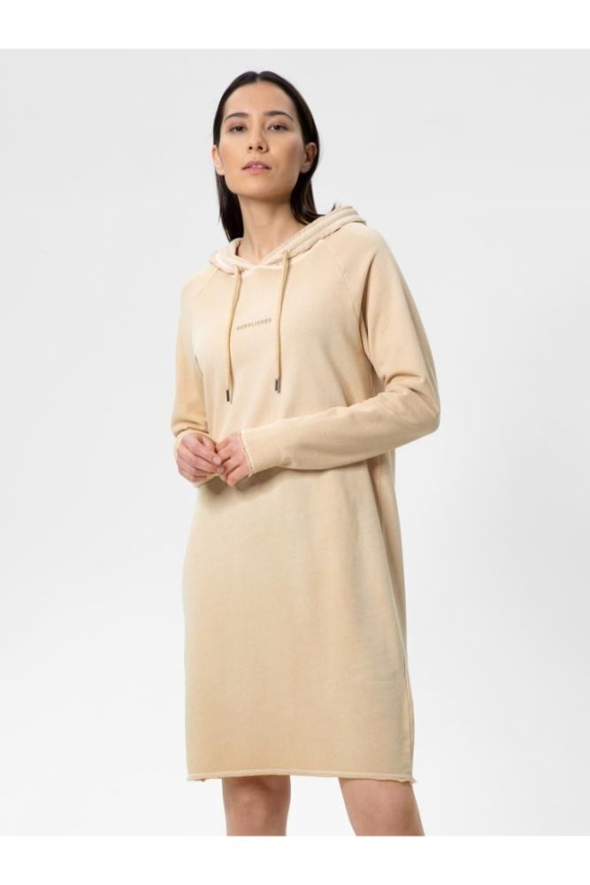 Herrlicher - Šaty džerzejové s kapucou Caramel - caramel