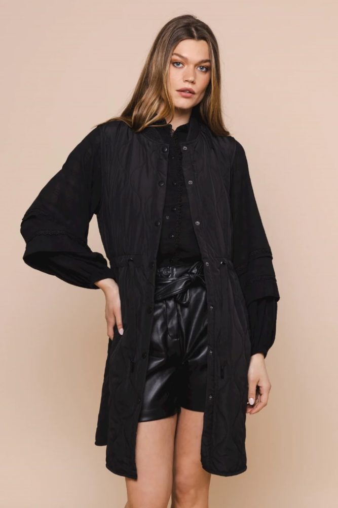 Rino Pelle - Vesta dlhá prešívaná Black - black