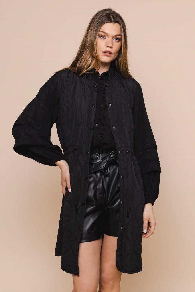 Rino Pelle - Vesta dlhá prešívaná Black - black Rino Pelle - Vesta dlhá prešívaná Black - black