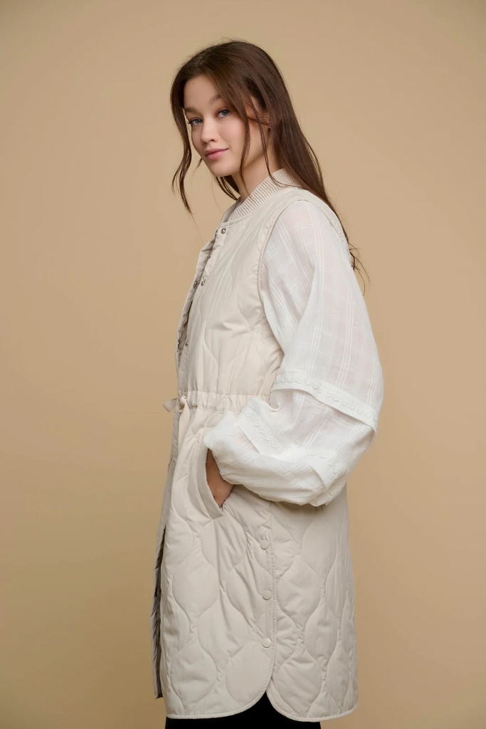 Rino Pelle - Vesta dlhá prešívaná Birch - birch Rino Pelle - Vesta dlhá prešívaná Birch - birch