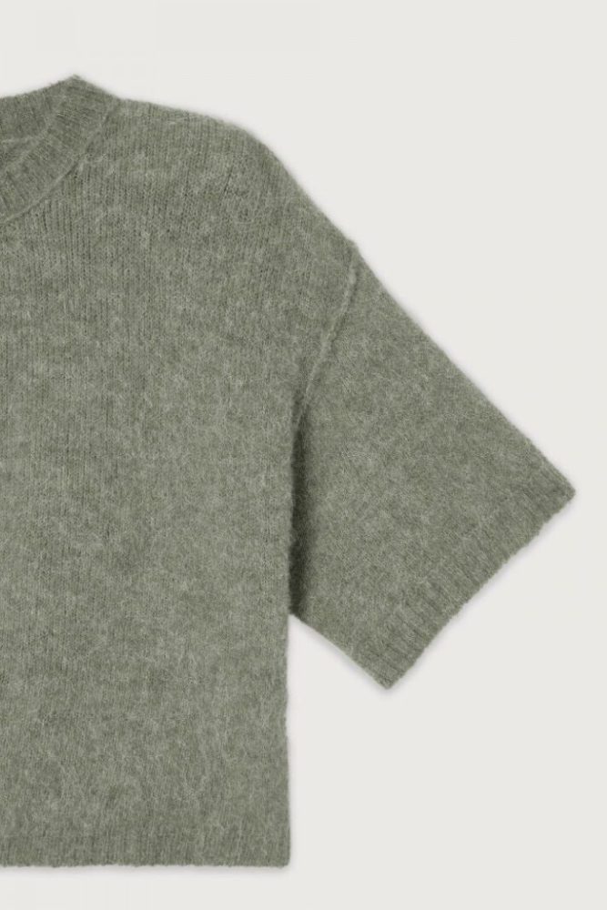 AMERICAN VINTAGE - Pulóver s krátkym rukávom Vert de gris s Alpaka vlnou - vert de gris