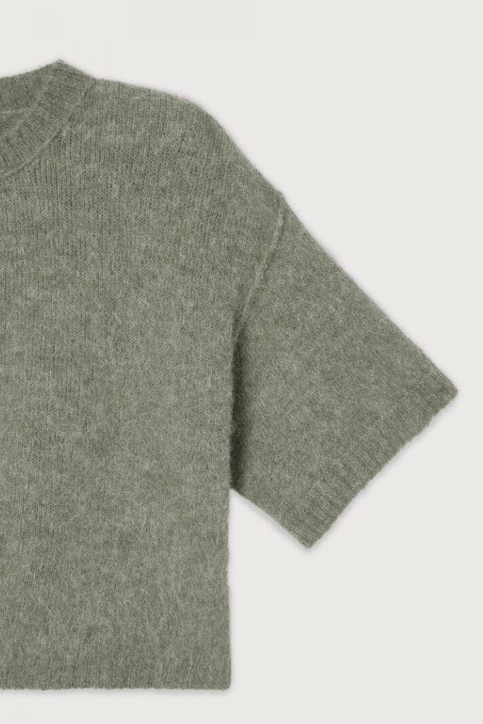 AMERICAN VINTAGE - Pulóver s krátkym rukávom Vert de gris s Alpaka vlnou - vert de gris AMERICAN VINTAGE - Pulóver s krátkym rukávom Vert de gris s Alpaka vlnou - vert de gris