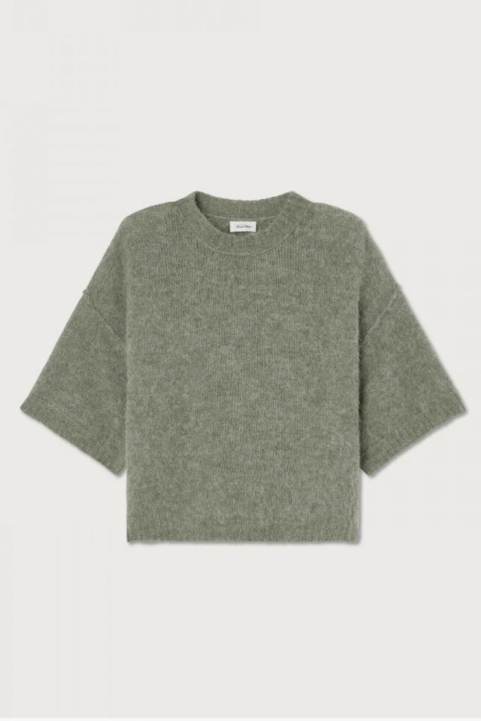 AMERICAN VINTAGE - Pulóver s krátkym rukávom Vert de gris s Alpaka vlnou - vert de gris AMERICAN VINTAGE - Pulóver s krátkym rukávom Vert de gris s Alpaka vlnou - vert de gris