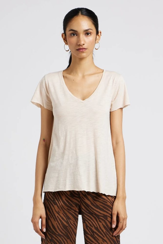 AMERICAN VINTAGE - Tričko s krátkym rukávom a V-výstrihom Jacksonville Perle vintage - perle vintage