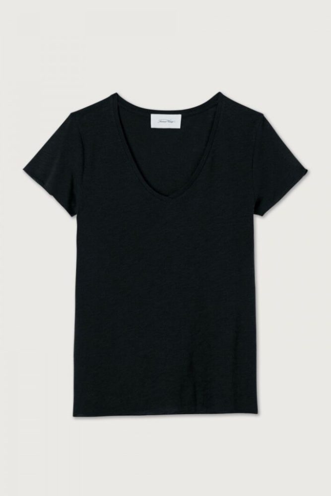 AMERICAN VINTAGE - Tričko s krátkym rukávom a V-výstrihom Jacksonville Noir - noir