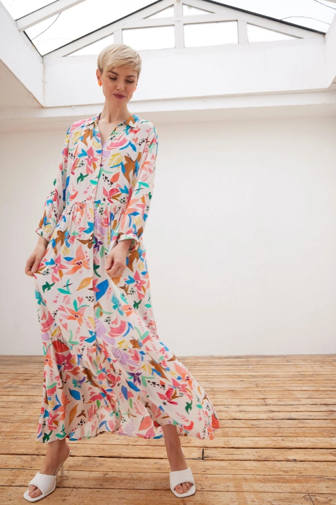 POM-Amsterdam - Šaty dlhé so vzorom Beige - POM-Amsterdam - Šaty dlhé so vzorom Beige -