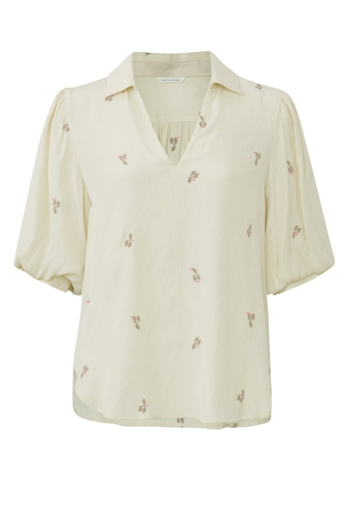 YAYA - Blúzka s krátkymi balónovými rukávmi Birch sand dessin - birch sand dessin YAYA - Blúzka s krátkymi balónovými rukávmi Birch sand dessin - birch sand dessin