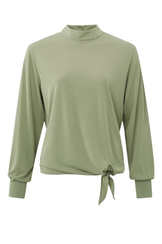 YAYA - Top so stojačikom a viazaním na páse Elm green - elm green