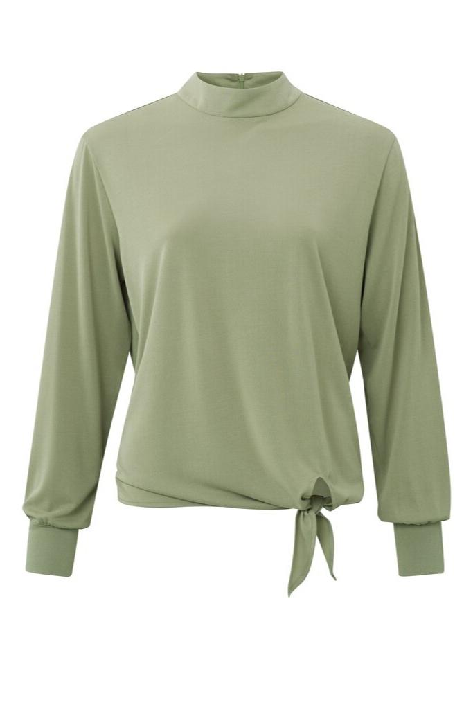 YAYA - Top so stojačikom a viazaním na páse Elm green - elm green YAYA - Top so stojačikom a viazaním na páse Elm green - elm green