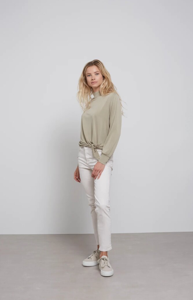 YAYA - Top so stojačikom a viazaním na páse Elm green - elm green