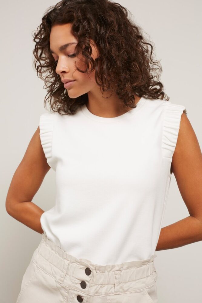 YAYA - Tričko s volánikmi na ramenách Star white - star white