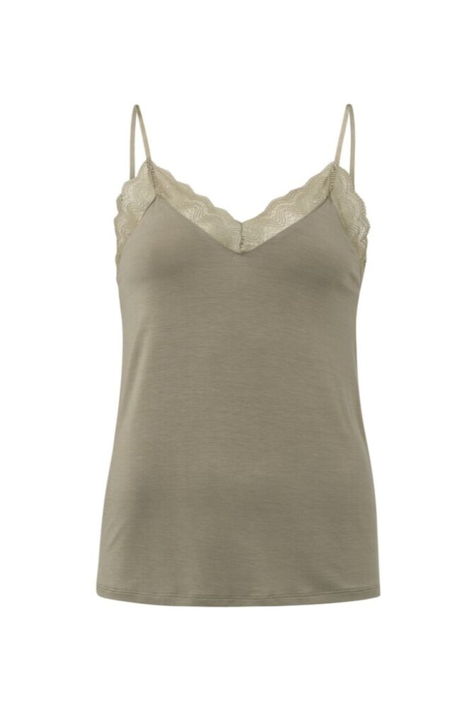YAYA - Top s čipkou na ramienka Weathered teak green - weathered teak green