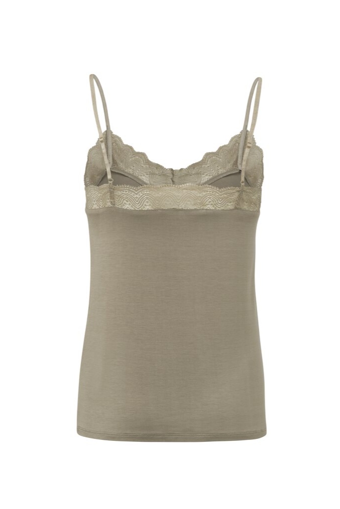 YAYA - Top s čipkou na ramienka Weathered teak green - weathered teak green YAYA - Top s čipkou na ramienka Weathered teak green - weathered teak green