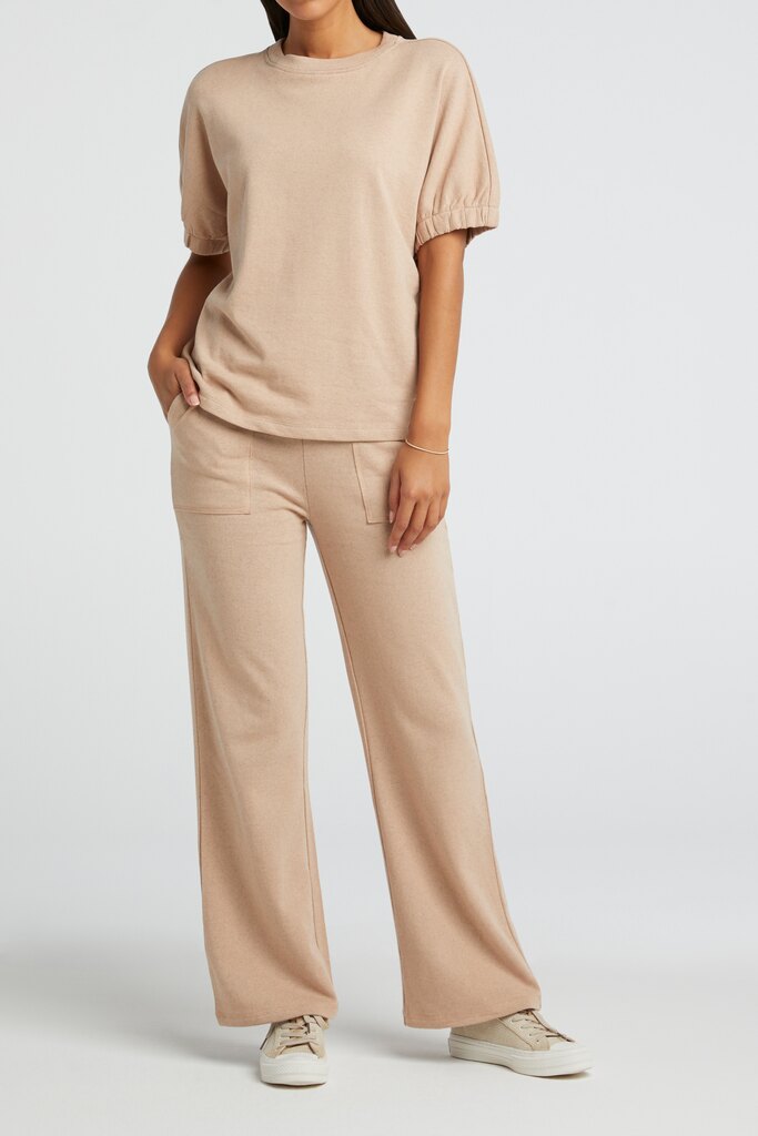 YAYA - Nohavice džersejové široké - sand melange YAYA - Nohavice džersejové široké - sand melange