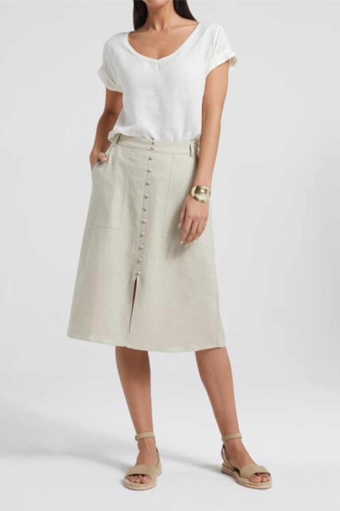 YAYA - Sukňa ľanová s gombíčkami - BLANC DE BLANC YAYA - Sukňa ľanová s gombíčkami - BLANC DE BLANC