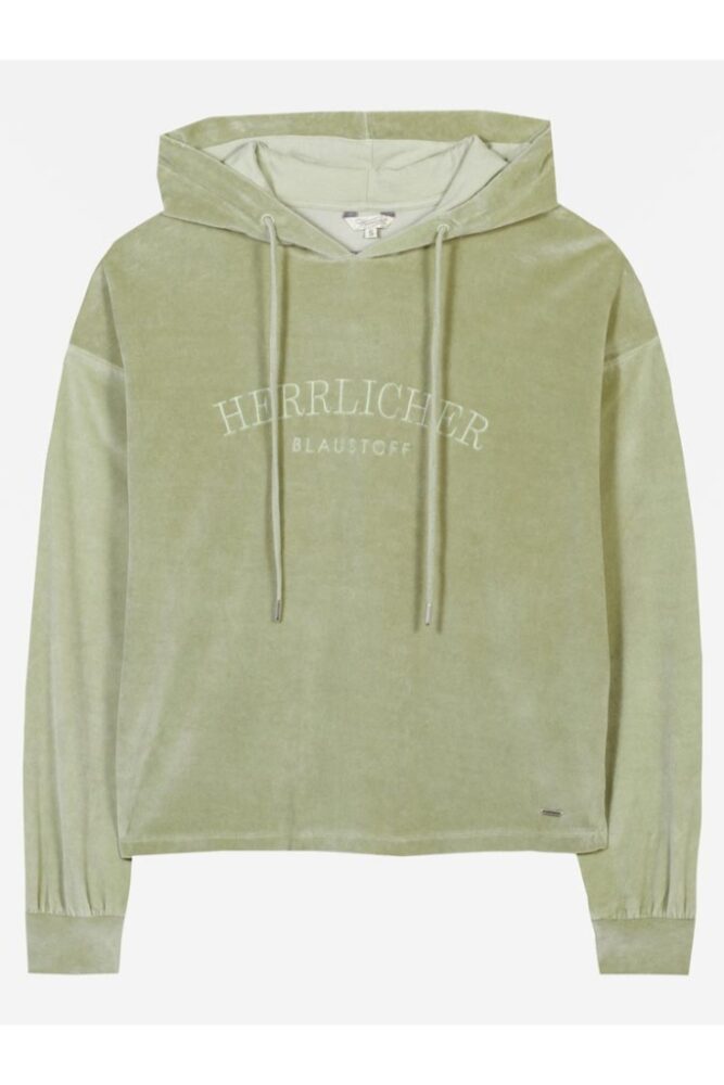 Herrlicher - Mikina s kapucou zamatová Dark bamboo - dark bamboo