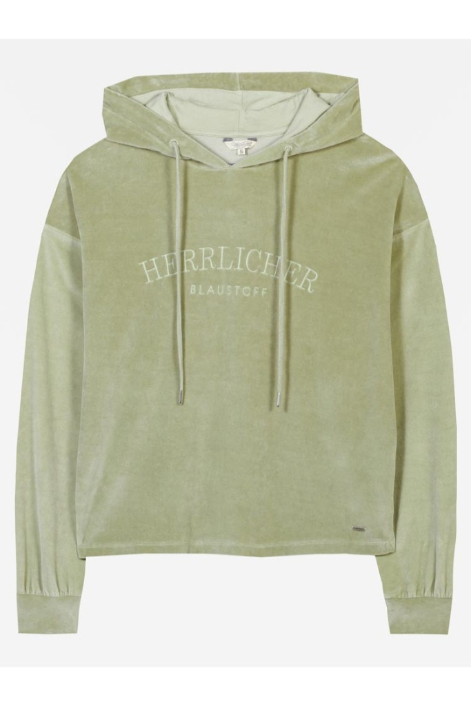 Herrlicher - Mikina s kapucou zamatová Dark bamboo - dark bamboo Herrlicher - Mikina s kapucou zamatová Dark bamboo - dark bamboo