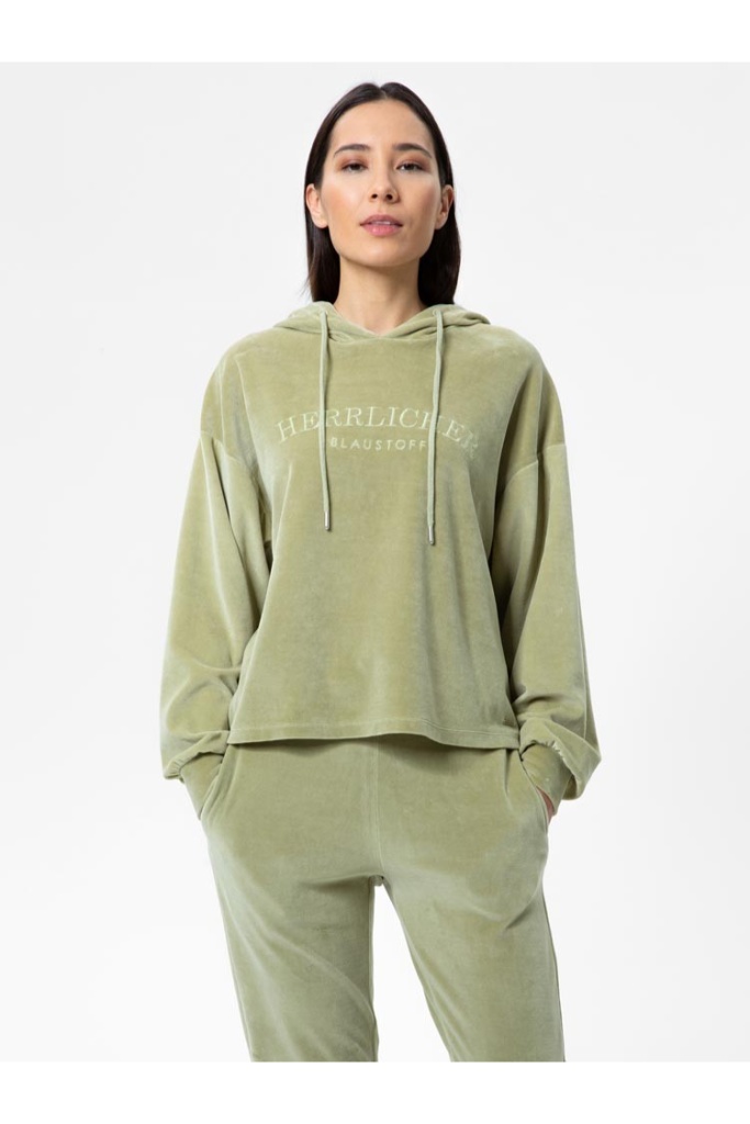 Herrlicher - Mikina s kapucou zamatová Dark bamboo - dark bamboo Herrlicher - Mikina s kapucou zamatová Dark bamboo - dark bamboo