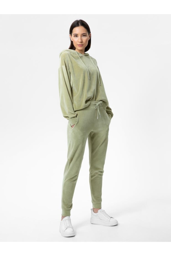 Herrlicher - Mikina s kapucou zamatová Dark bamboo - dark bamboo Herrlicher - Mikina s kapucou zamatová Dark bamboo - dark bamboo