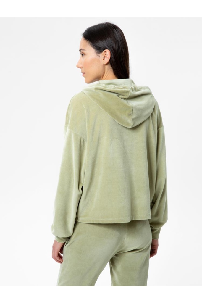 Herrlicher - Mikina s kapucou zamatová Dark bamboo - dark bamboo Herrlicher - Mikina s kapucou zamatová Dark bamboo - dark bamboo