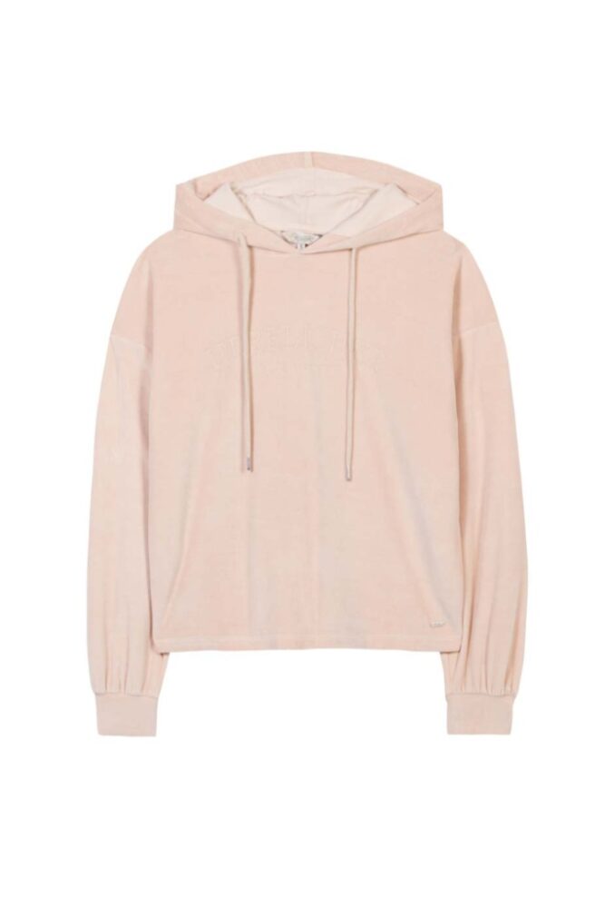 Herrlicher - Mikina s kapucou zamatová Caramel - caramel