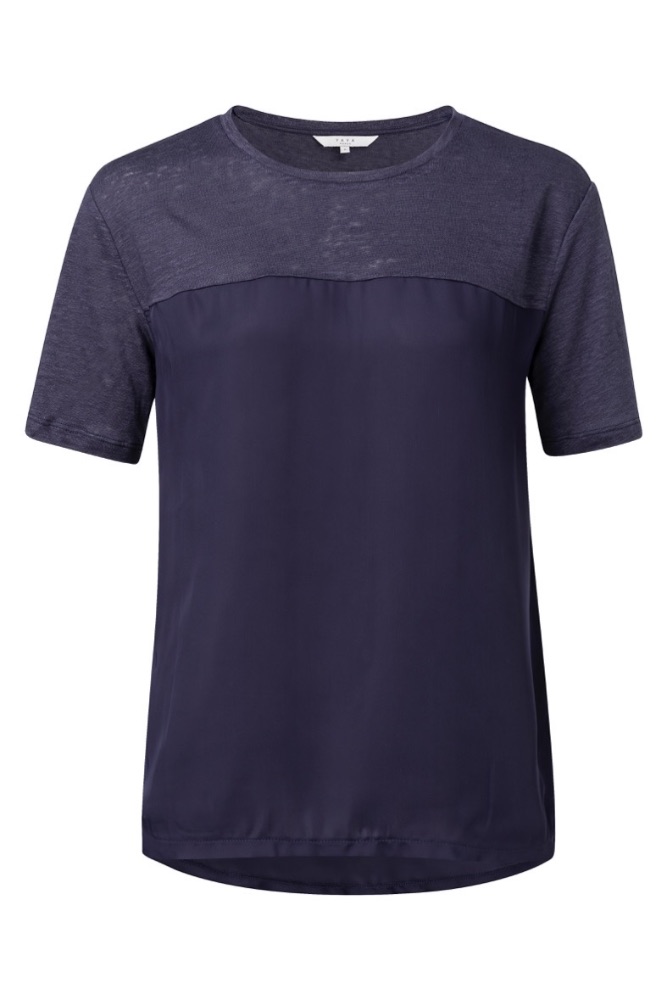YAYA - Tričko mix materiálov - DARK NAVY BLUE
