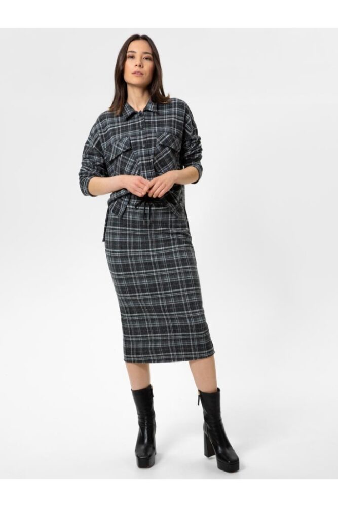 Herrlicher - Sukňa károvaná midi Black - black