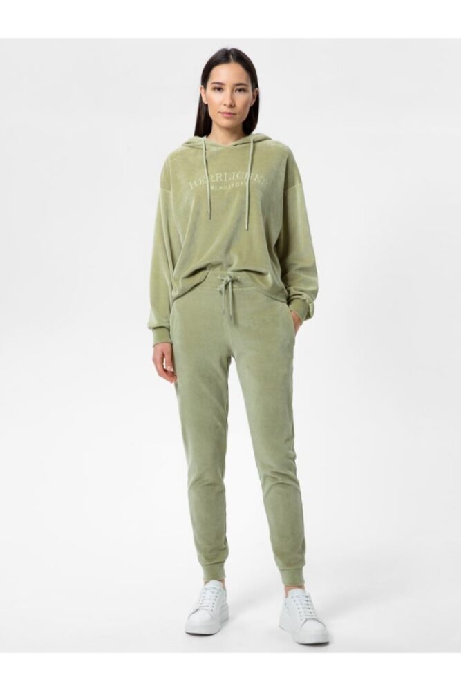 Herrlicher - Nohavice džerzejové zamatové Dark bamboo - dark bamboo