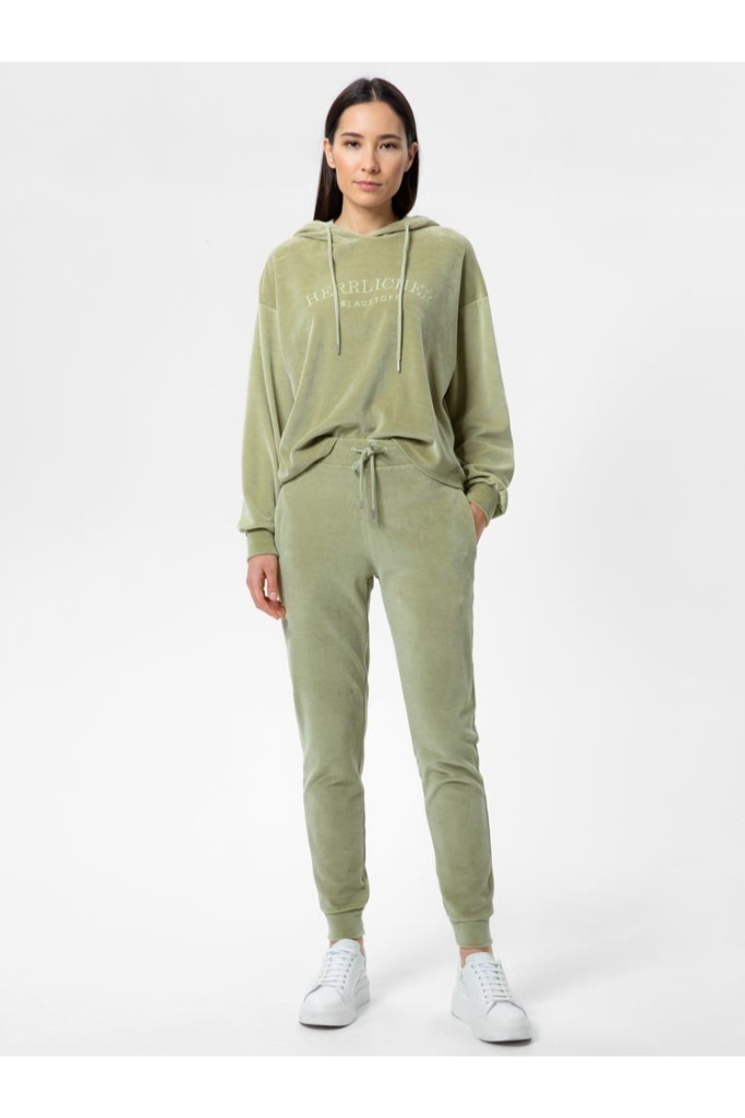 Herrlicher - Nohavice džerzejové zamatové Dark bamboo - dark bamboo Herrlicher - Nohavice džerzejové zamatové Dark bamboo - dark bamboo