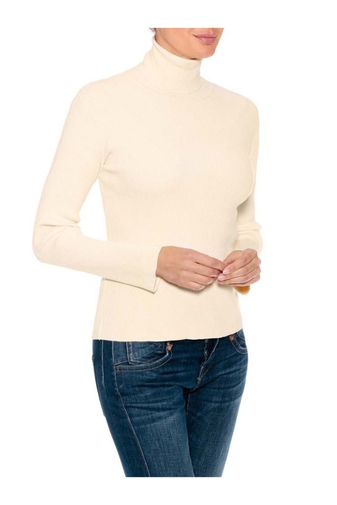 Herrlicher - Rolák s rib vzorom Off white - off white Herrlicher - Rolák s rib vzorom Off white - off white