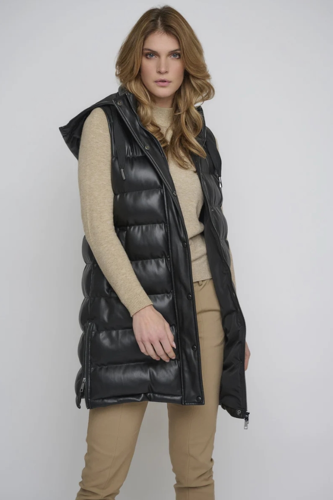 Rino Pelle - Vesta predĺžená z ECO kože Black - black Rino Pelle - Vesta predĺžená z ECO kože Black - black