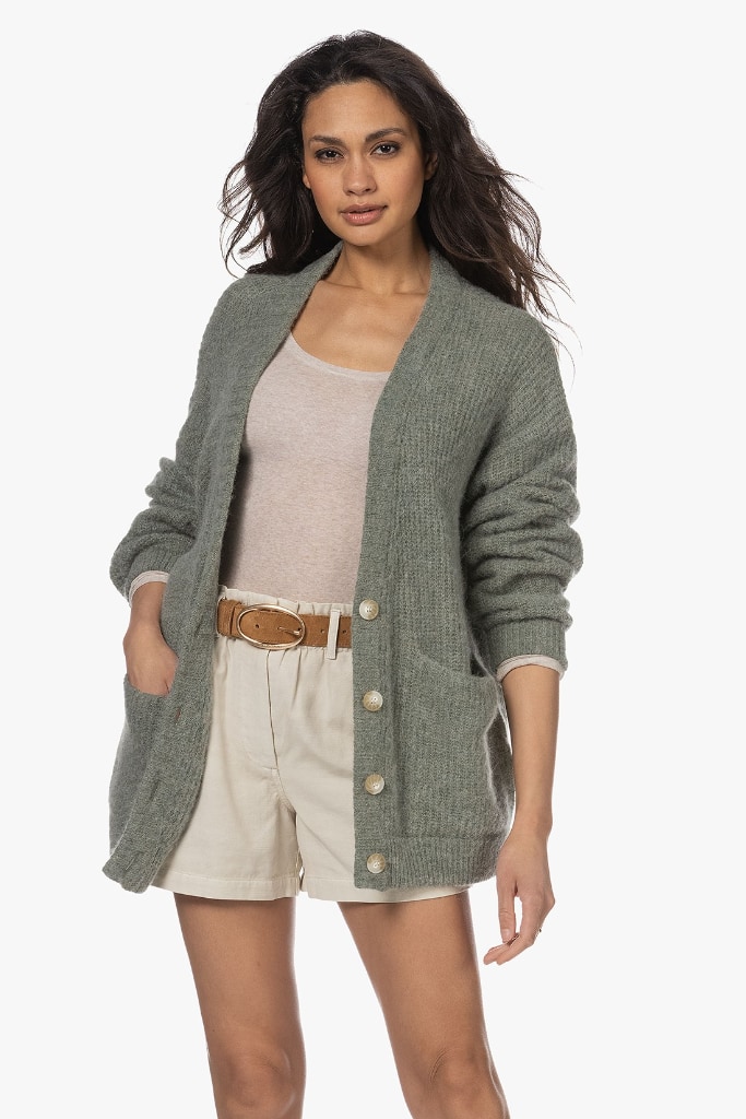 AMERICAN VINTAGE - Sveter dlhý s gombíčkami Vert de gris - vert de gris AMERICAN VINTAGE - Sveter dlhý s gombíčkami Vert de gris - vert de gris