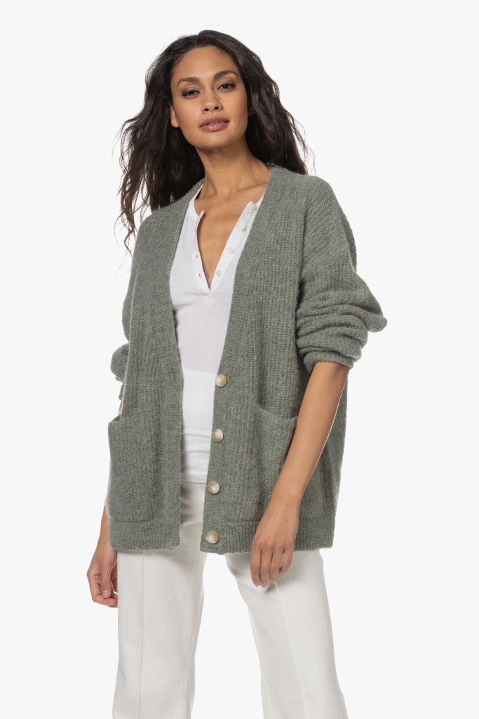 AMERICAN VINTAGE - Sveter dlhý s gombíčkami Vert de gris - vert de gris AMERICAN VINTAGE - Sveter dlhý s gombíčkami Vert de gris - vert de gris