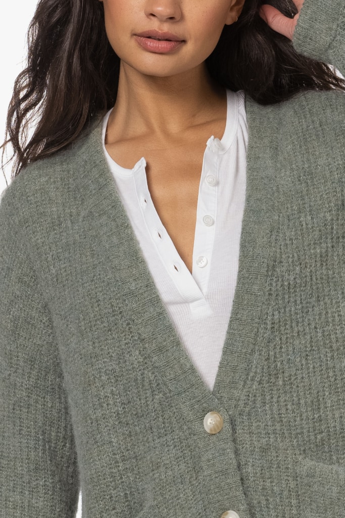 AMERICAN VINTAGE - Sveter dlhý s gombíčkami Vert de gris - vert de gris AMERICAN VINTAGE - Sveter dlhý s gombíčkami Vert de gris - vert de gris