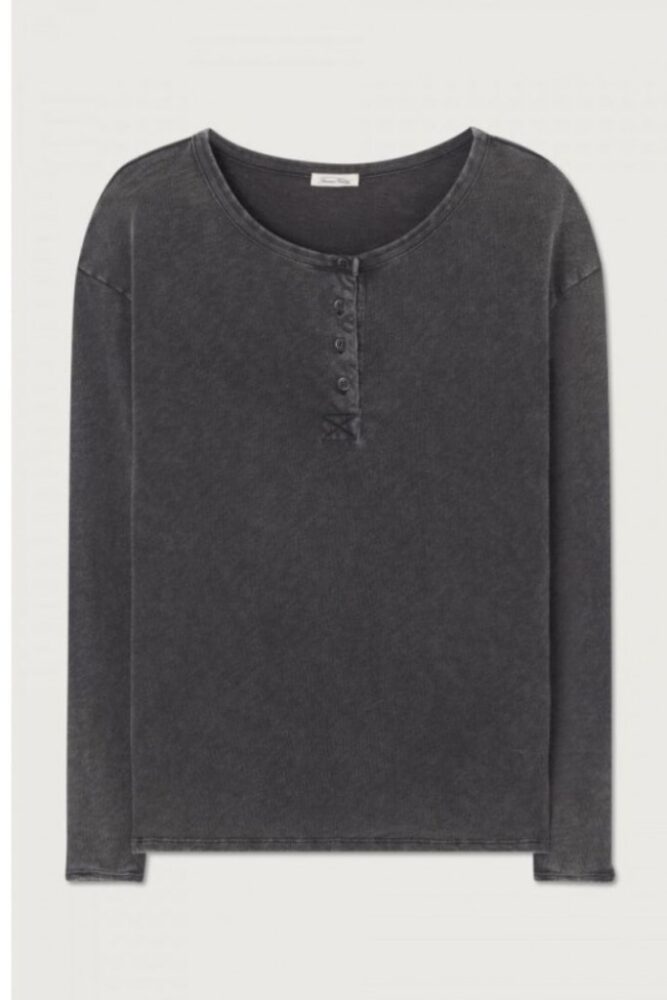 AMERICAN VINTAGE - Tričko s gombíčkami a dlhým rukávom Sonoma VINTAGE BLACK - VINTAGE BLACK