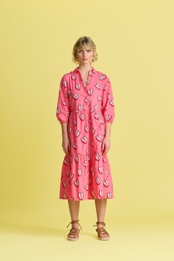 POM-Amsterdam - Šaty midi s volánmi Pink - pink