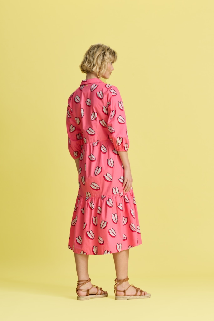 POM-Amsterdam - Šaty midi s volánmi Pink - pink POM-Amsterdam - Šaty midi s volánmi Pink - pink