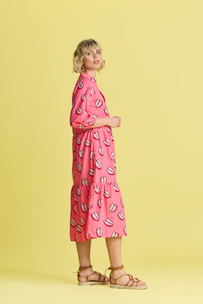 POM-Amsterdam - Šaty midi s volánmi Pink - pink POM-Amsterdam - Šaty midi s volánmi Pink - pink