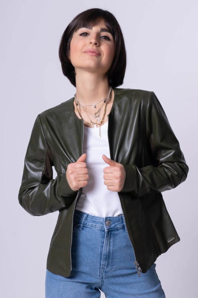 Rino Pelle - Bunda kožená z jahňaciny Olive - olive