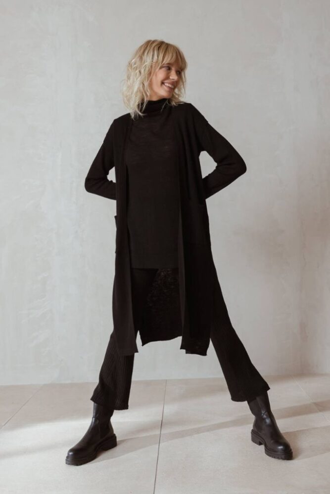 indi cold - Vesta vlnená pletená rebrovaná Negro - negro