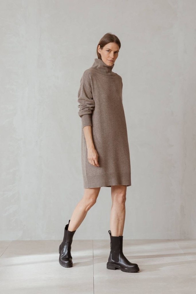 indi cold - Šaty pletené s rolákom vlna a kašmír Vision - vison indi cold - Šaty pletené s rolákom vlna a kašmír Vision - vison